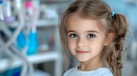 Young Caucasian girl with long braided hair and blue eyes smiling gently at camera, wearing casual attire against soft blurred background in natural lighting.