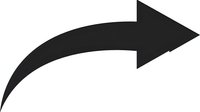 Curved black arrow pointing right on white background isolated for graphic design and presentation use.