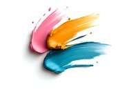 Vibrant pink, orange and turquoise cosmetic smears on white background with shadow effect, isolated makeup texture swatches for beauty and cosmetics design.