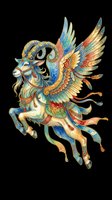 Ornate winged goat with elaborate decorative patterns in gold, blue, and red tones, isolated on transparent background. Ready for t-shirts, clipart, stickers, and print-on-demand designs.