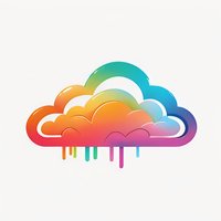 Rainbow gradient cloud with dripping effect on white background, modern minimal design style for creative projects and digital art applications.