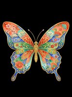 Ornate decorative butterfly with Asian-inspired floral and gold patterns, isolated on transparent background, ready for stickers, sublimation, and t-shirt design.