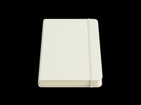 White hardcover notebook with elastic band closure, isolated on transparent background. Ready for t-shirt design, clipart, stickers, print on demand, and sublimation use.