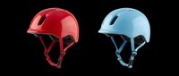 Red and blue kids bike helmets isolated on transparent background, ready for stickers, print on demand, T-shirt design, clipart, and sublimation projects.