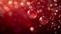 Red bubbles floating in sparkling liquid with golden bokeh lights creating festive celebration atmosphere for holiday backgrounds and party designs.