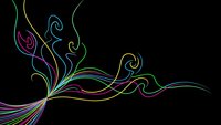 Abstract colorful flowing lines and swirls on black background creating elegant decorative pattern for modern graphic design and digital art projects.