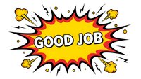 Comic book explosion burst with GOOD JOB text in bold letters. Pop art style starburst with dynamic rays and impact effects on white background.