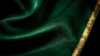 Luxurious emerald green velvet fabric with gold trim detail, perfect for elegant fashion, interior design, and upscale product backgrounds.