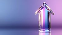 Glowing crystal arrow pointing upward on gradient purple background, symbolizing growth, success and positive direction in business presentations.