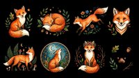 Cute fox clipart set with 8 watercolor woodland scenes, isolated on transparent background. Great for stickers, t-shirt design, print on demand, and sublimation crafts.