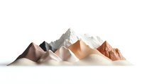 Minimalist mountain range silhouette in earth tones against white background, showing peaks and valleys in gradient colors from terracotta to cream. Isolated design element.