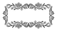 Elegant vintage ornamental border frame with floral decorative elements and swirls isolated on white background for wedding invitations and design projects.