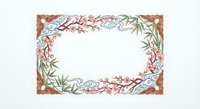 Decorative floral border frame with ornate corners featuring botanical elements and intricate patterns on white background for wedding invitations.