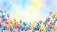 Colorful balloons floating upward in watercolor style with soft pastel sky, isolated on white background for celebration designs, party invitations, greeting cards, and festive event graphics.