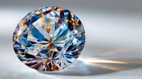 Brilliant cut diamond with colorful light refraction and rainbow prism effect on neutral background, showcasing luxury gemstone facets.