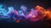 Colorful smoke abstract with vibrant blue, purple, and orange swirls flowing against dark background creates dynamic motion effect for creative designs.