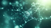 Glowing molecular structure with connected nodes on turquoise background, abstract science visualization for research and technology presentations.