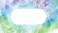 Watercolor floral frame with white oval space for text on pastel blue green background with hand drawn botanical elements for wedding invitations and greeting cards.