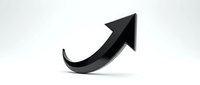 Black curved arrow pointing upward on white background isolated for business growth presentations and infographic design elements.