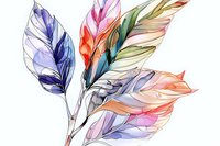 Delicate watercolor feathers in soft pastel colors with translucent layers creating ethereal effect. Artistic botanical illustration features purple, pink, and green tones.