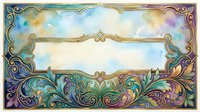 Ornate watercolor frame with gold baroque floral border in teal, purple, and blue tones, featuring empty center space for text or design.