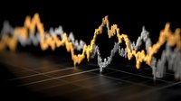 Abstract financial chart with golden and silver market data visualization on dark background showing economic trends and analysis.