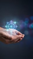 Hands holding glowing network connection hologram representing digital transformation, artificial intelligence and future technology innovation concepts.