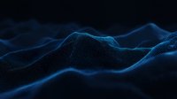 Glowing blue digital wave pattern on dark background with particle dots forming dynamic flowing terrain surface, modern technology visualization for presentations.