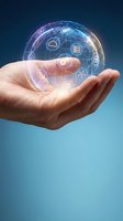 Hand holding a glowing digital globe with technology icons, symbolizing global connectivity, cloud computing, and innovation in the digital era.
