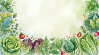Fresh organic vegetables and herbs arranged on white background with watercolor style illustration, suitable for food packaging, recipe blogs, and culinary design projects.