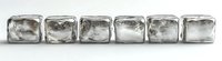 Row of six rough silver metal ingots or bars with textured surfaces showing natural casting marks and imperfections on white background, isolated for design use.