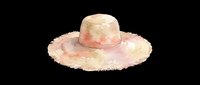 Watercolor straw hat with wide brim in soft peachy and cream tones, isolated on transparent background. Ready for t-shirt designs, clipart, stickers, sublimation, and print-on-demand products.