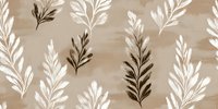 Elegant botanical pattern with white and brown leaf silhouettes on neutral beige background creates a serene, natural aesthetic for home decor.