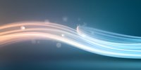 Abstract flowing light streams with glowing particles against dark teal background create dynamic motion effect, suitable for technology and communication designs.