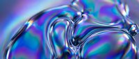 Abstract liquid chrome surface with iridescent rainbow reflections and flowing metallic waves creating futuristic holographic texture for modern digital design projects.