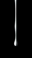 Isolated white liquid drop suspended in mid-air against black background, ready for design use in advertising, packaging, cosmetics, and product marketing materials.