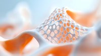 Abstract macro view of perforated orange and white geometric structure with soft focus background, creating modern technological or scientific visual effect.