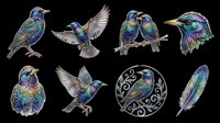 Colorful hummingbirds and kingfishers with iridescent blue and green plumage, isolated on transparent background. Ready for t-shirt designs, clipart, stickers, sublimation, and print-on-demand products.