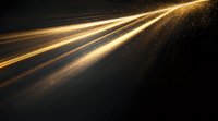 Glowing golden light rays streak across dark background with sparkling particles, creating dramatic diagonal lines and ethereal atmospheric effect.