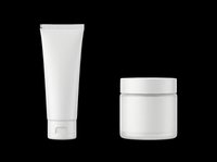 Blank white cosmetic tube and jar isolated on transparent background, ready for branding, packaging design, sublimation, print-on-demand products, and skincare labeling applications.