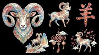 Aries zodiac sign head with ornate decorative patterns, isolated on transparent background. Includes matching ram, goat, and celestial symbols with intricate details. Ready for t-shirt design, clipart, stickers, sublimation, and print-on-demand products.