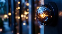 Glowing vintage light bulb with warm filament against blurred bokeh background creates atmospheric mood lighting for interior design and decoration concepts.