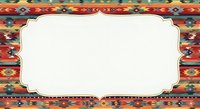 Ornamental ethnic border frame with vibrant geometric patterns in warm tones, isolated on white background, ready for design projects, invitations, and decorative layouts.