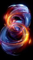 Abstract swirling energy forms in blue and orange create dynamic motion against black background, with glowing light effects and particle elements for modern design.