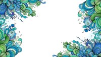 Decorative frame with flowing blue and green organic swirls and dots on white background for creative design projects and artistic layouts.