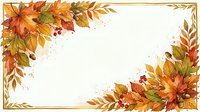 Autumn foliage frame with golden leaves, berries and watercolor splashes on white background, isolated design element for seasonal greeting cards and fall decorations.