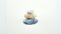 Watercolor zen stones stack in soft blue and beige tones on white background, meditation and wellness concept for spa design and mindfulness materials.
