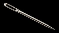 Stainless steel sewing needle with elongated eye, isolated on transparent background. Ready for clipart, print-on-demand, sublimation, t-shirt design, and craft projects.