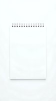 Blank white spiral notepad with metal binding isolated on white background for mockup design projects and presentations.