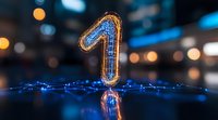Glowing number one with blue neon light effect and bokeh background creates magical atmosphere for celebration and anniversary concept.